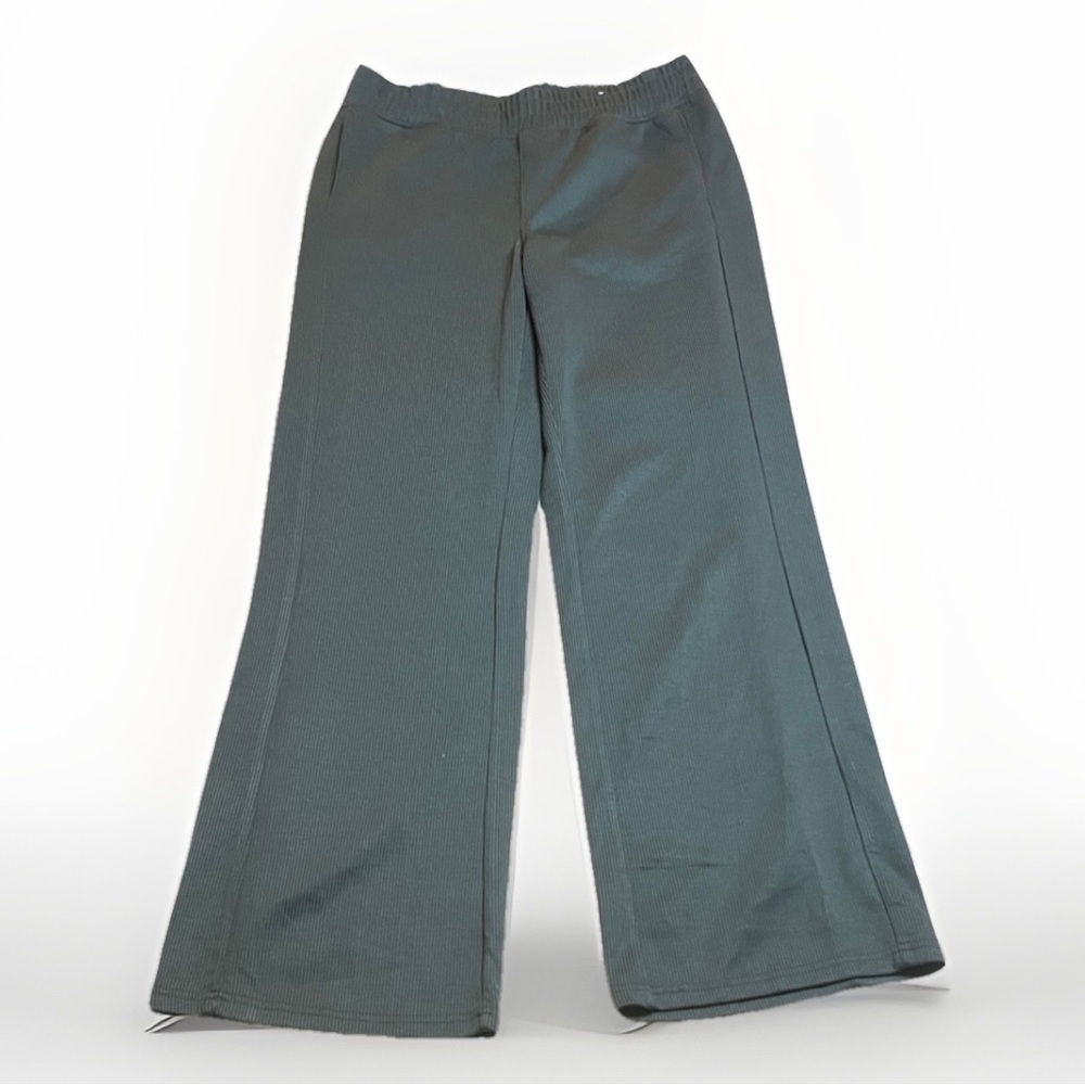 NWOT Spyder Green Gray Pinstriped Casual Wide Leg Pants Elasticized Waist sz M